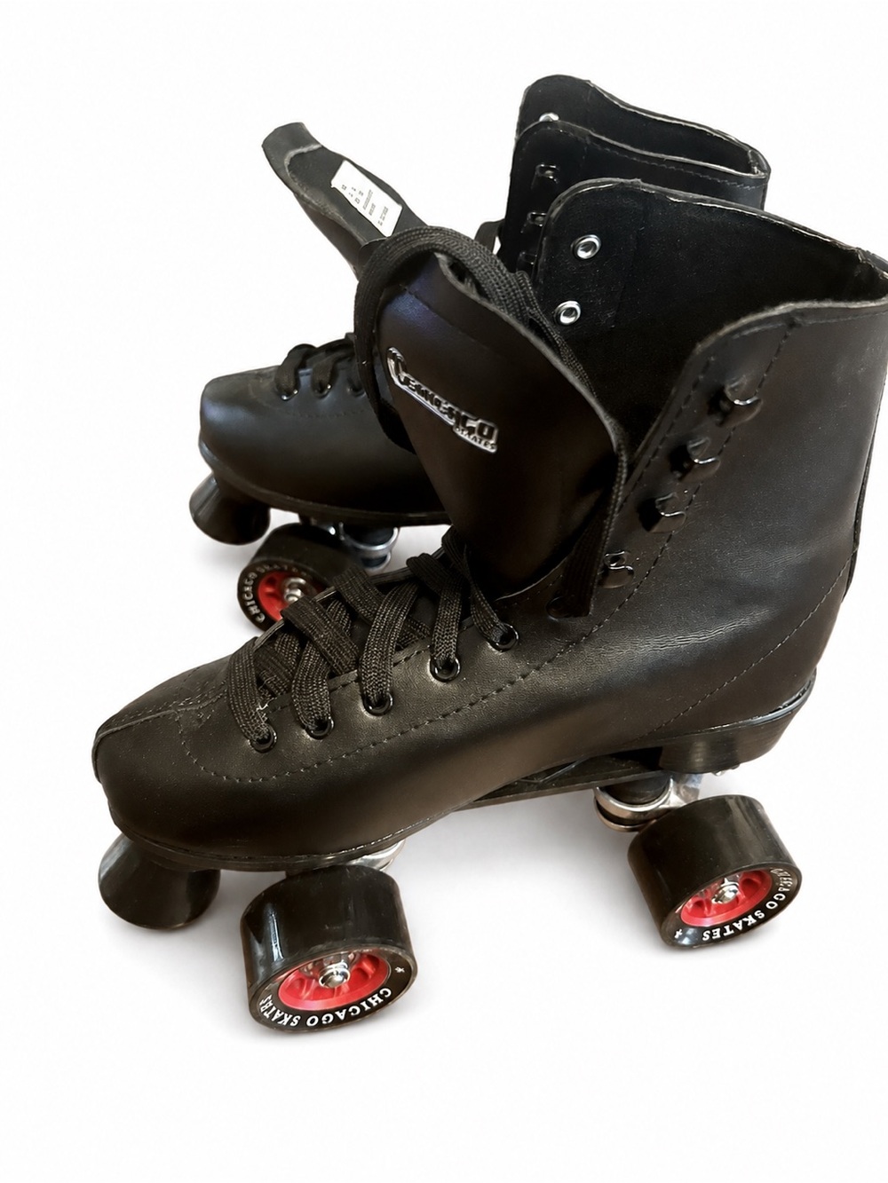 Black Retro Chicago Quad Roller Skates with Red Wheels